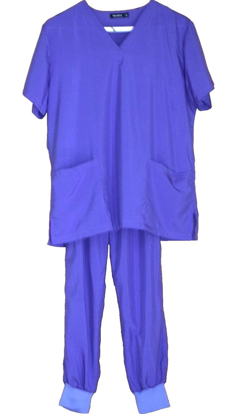 NiaaHinn Women's Purple Scrubs Set Size XL Pullover V-Neck Top & Cuffed Pants